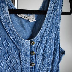 Embroidered Denim Mini Tank Dress